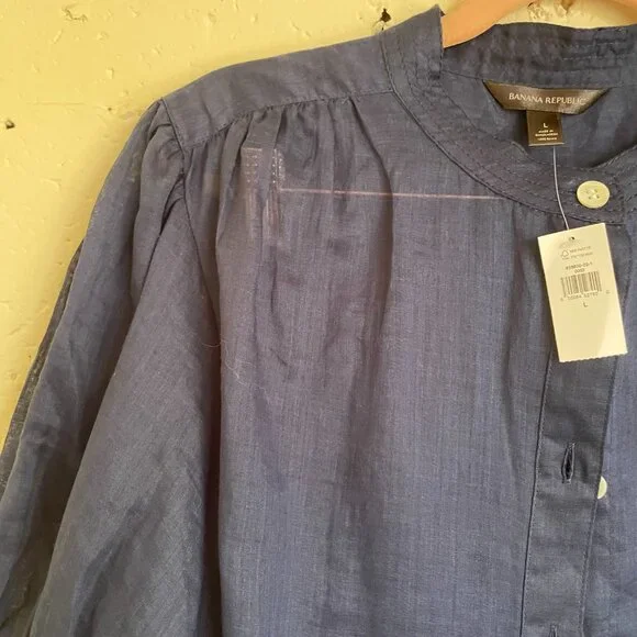 Banana Republic | Spring Navy Blue Ramie Blouse Large NWT - Picture 3 of 6